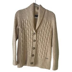 Eddie Bauer Small Lambs Wool Knit Button Up Fisherman Knit Cardigan Sweater Twee